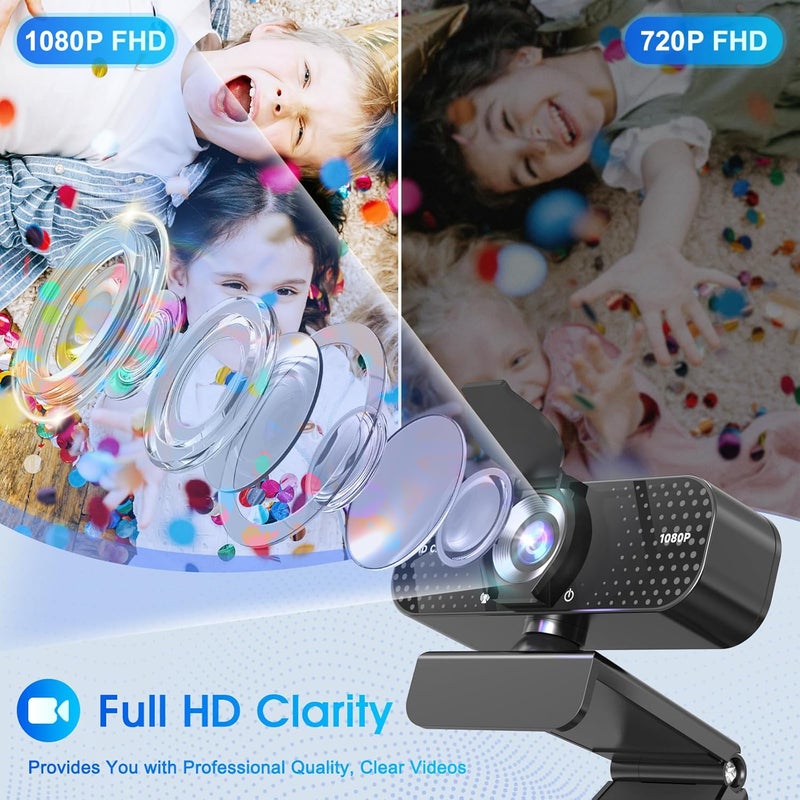 TRAUSI 1080P Webcam with Privacy Cover, Wide-Angle Lens, Noise Cancellation, Plug and Play USB Webcam for Laptop/PC/Desktop - Image 2